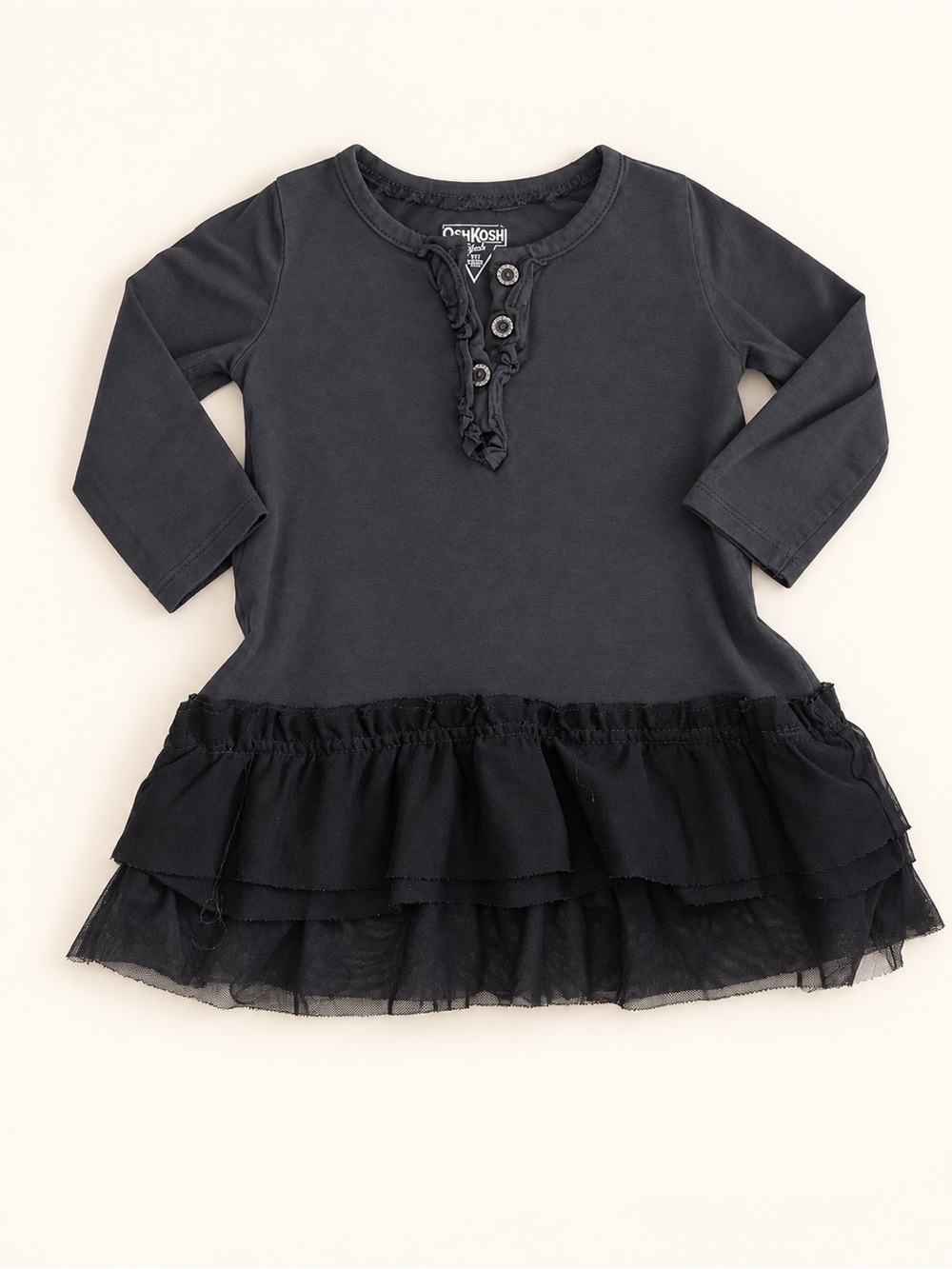OshKosh B'gosh Black Long-Sleeve Ruffle Hem Dress